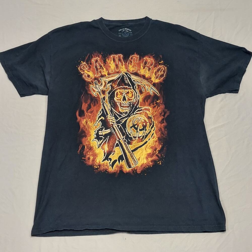 Sons Of Anarchy Shirt Mens XL Black Grim Reaper Fire Flames Motorcycle Biker